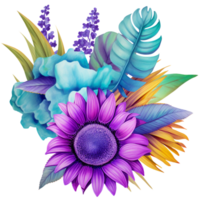 hoppfull lila solros och lila blomma, ljus turkos, lila och kricka blå grafik, självmord förebyggande vecka vattenfärg ClipArt isolerat ai genererad png
