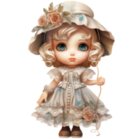 Charming Isolated Fashion Girl Dolls with Stylish Hats AI Generative png