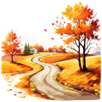 autumn landscape with trees, watercolor isolated AI Generatiive png