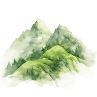 isolated watercolor mountain landscape with green grass ai generated png