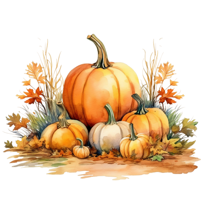 autumn leaves and pumpkins with sunflower watercolor