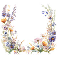 marco de flores y mariposas, floral esquina para tarjeta, enorme blanco blanco espacio, negativo espacio para texto, acuarela clipart aislado ai generado png