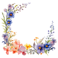 Rahmen mit Blumen im einer Ecke zum Hintergrund, enorm leer Weiß Raum, Negativ Raum zum Text, Aquarell Clip Art isoliert cai generiert png