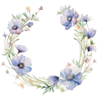 round spring flowers frame, round, huge blank white space, negative space for text, watercolor clipart isolated ai generated png