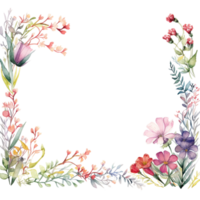 frame with wild flowers in two side and leaving huge blank white space, negative space for text, watercolor clipart isolated ai generated png