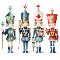 four christmas nutcracker in different soldier dress isolated watercolor clipart ai generated png