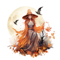 autumn harvest witch witch with pumpkin watercolor clipart isolated ai generated png