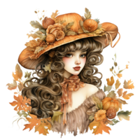 autunno Principessa, autunno ragazza alla moda clipart ai generato png