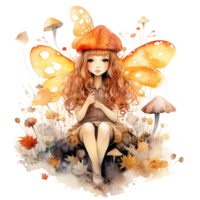 fall fairy with magic wand, autumn fall fairy watercolor clipart ai generated png