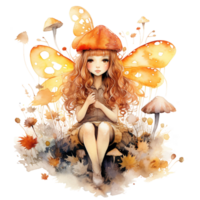 otoño hada con magia varita mágica, otoño otoño hada acuarela clipart ai generado png