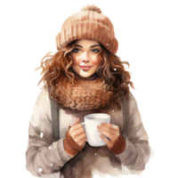 plus size woman sweater, watercolor cozy autumn fall fashion illustration clipart isolated ai generated, png