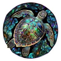 stained glass sea turtle, round shape isolated ai generated png