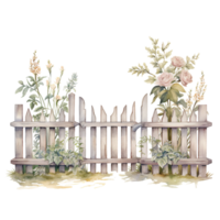 flowers in the garden fence isolated shabby chic vintage watercolor element ai generated png