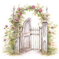 door with flowers isolated shabby chic vintage watercolor element ai generated png