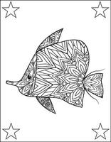 pescado mandala colorante paginas negro blanco mano, pescado mandala vector