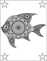 Fish Mandala Coloring Pages.  Black white hand, Fish Mandala Vector