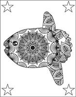 pescado mandala colorante paginas negro blanco mano, pescado mandala vector