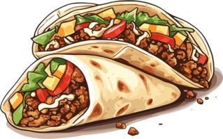 Mexician traditional food taco vector illustration clipart isolated on white AI Generative png