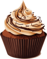 Delicious chocolate Cupcake with cream Illustration isolated on white AI Generative png