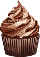 Delicious chocolate Cupcake with cream Illustration isolated on white AI Generative png