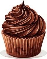 Delicious chocolate Cupcake with cream Illustration isolated on white AI Generative png
