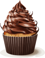 Delicious chocolate Cupcake with cream Illustration isolated on white AI Generative png