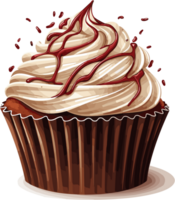 Delicious chocolate Cupcake with cream Illustration isolated on white AI Generative png