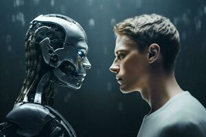 Technology virtual cyborg robotic intelligence business people digital science artificial ai futuristic work future photo