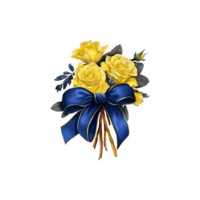 illustration watercolor yellow rose bouquet with blue ribbon romantic png