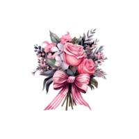 ilustración acuarela rosado Rosa ramo de flores con negro y rosado cinta romántico png