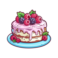 raspberry white chocolate cake sticker cool colors and kawaii. clipart illustration. 04. Generative Ai png