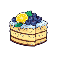 024. lemon blueberry cake sticker cool colors and kawaii. clipart illustration. Generative Ai png