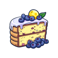 004. blueberry lemon cake sticker cool colors and kawaii. clipart illustration. Generative Ai png