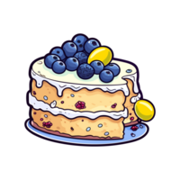 004. blueberry lemon cake sticker cool colors and kawaii. clipart illustration. Generative Ai png