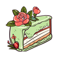 pistachio rose cake clip art illustration. Transparent backgrund. Generative Ai png