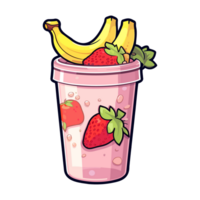 fraise banane smoothie autocollant cool couleurs kawaii agrafe art illustration. transparent Contexte. génératif ai png