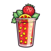 strawberry lemonade  sticker cool colors kawaii clip art illustration. Transparent background. Generative Ai png
