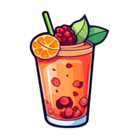 raspberry peach iced tea  sticker cool colors kawaii clip art illustration. Transparent background. Generative Ai png