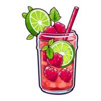 raspberry lime spritzer  sticker cool colors kawaii clip art illustration. Transparent background. Generative Ai png