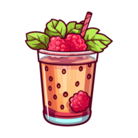 raspberry iced tea  sticker cool colors kawaii clip art illustration. Transparent background. Generative Ai png