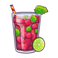 lampone lime spritz etichetta freddo colori kawaii clip arte illustrazione. trasparente sfondo. generativo ai png