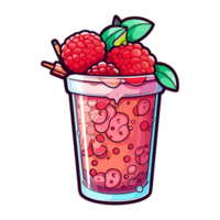 raspberry iced tea  sticker cool colors kawaii clip art illustration. Transparent background. Generative Ai png