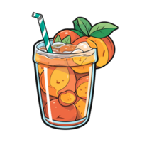 peach mango iced tea  sticker cool colors kawaii clip art illustration. Transparent background. Generative Ai png