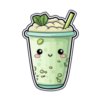 matcha latte  sticker cool colors kawaii clip art illustration. Transparent background. Generative Ai png