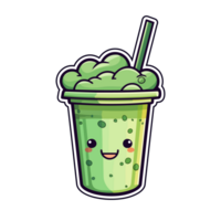 gelado matcha café com leite adesivo legal cores kawaii grampo arte ilustração. transparente fundo. generativo ai png