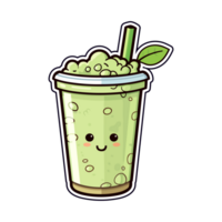 iced matcha latte  sticker cool colors kawaii clip art illustration. Transparent background. Generative Ai png