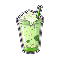 gelado matcha café com leite adesivo legal cores kawaii grampo arte ilustração. transparente fundo. generativo ai png