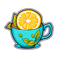 hot lemon water  sticker cool colors kawaii clip art illustration. Transparent background. Generative Ai png