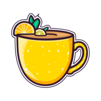 hot lemon water  sticker cool colors kawaii clip art illustration. Transparent background. Generative Ai png