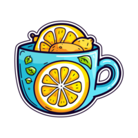 hot lemon water  sticker cool colors kawaii clip art illustration. Transparent background. Generative Ai png